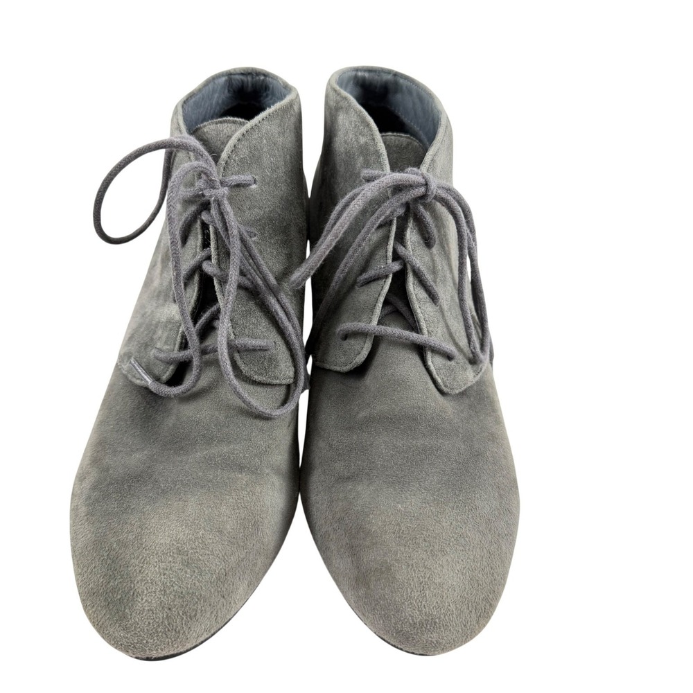 Vionic‎ Becca Grey Suede Lace Up Wedge Booties Womens Sz 7.5 Comfort Boho Soft